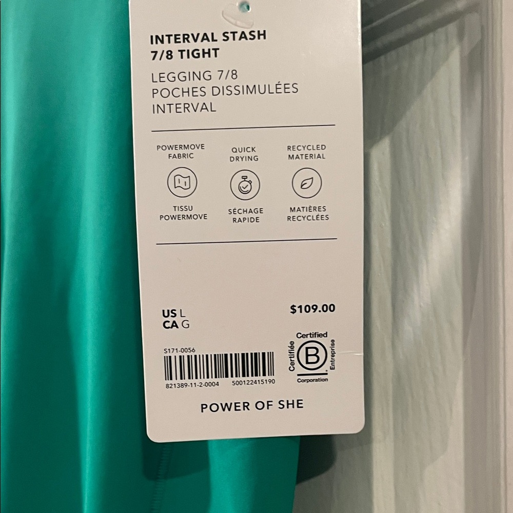Athleta Interval Stash 7/8 Green Leggings NWT - Picture 2 of 5
